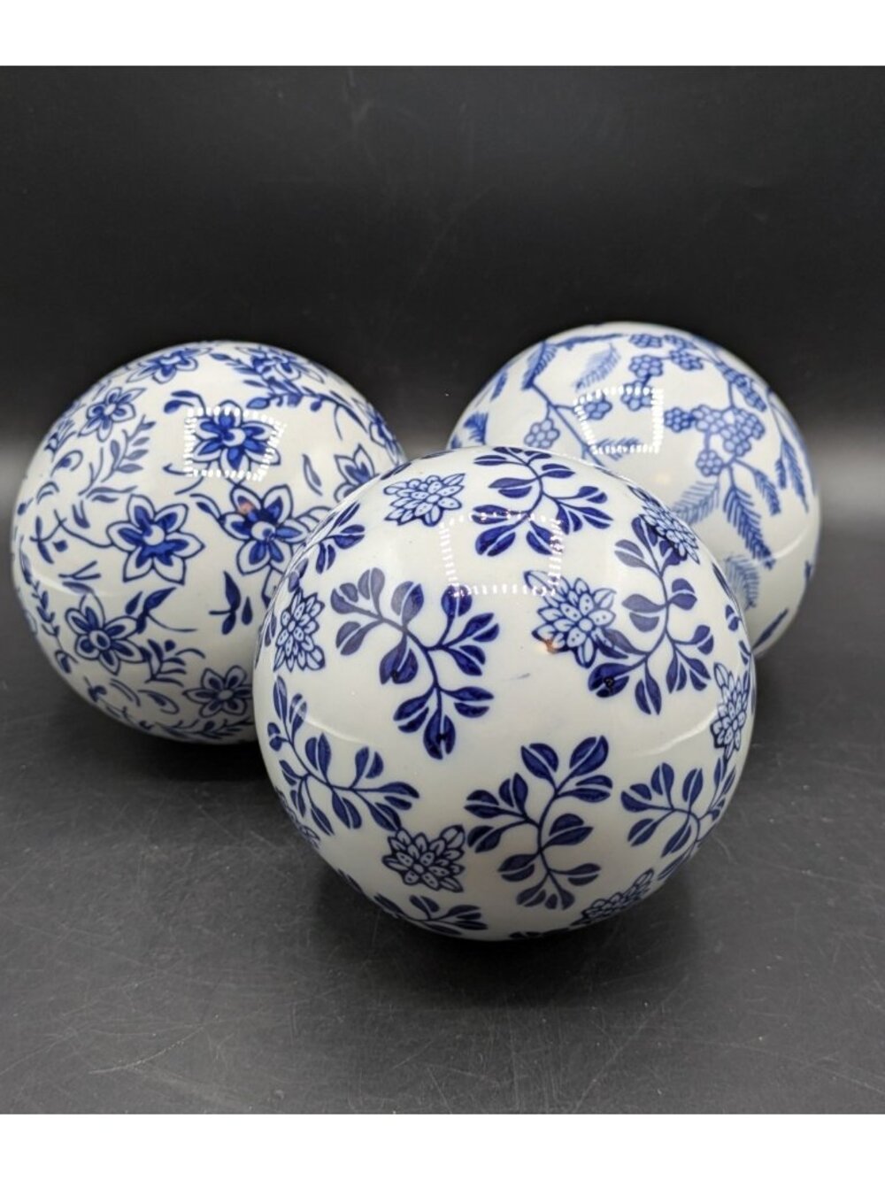 Blue White Porcelain Orbs Carpet Balls Ceramic Spheres 4 Inch Set 3